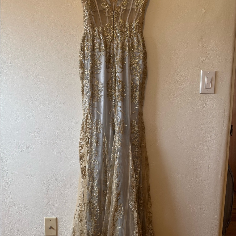 Glitter Print Mermaid Dress by Cinderella Divine J810 - Picture 7 of 14